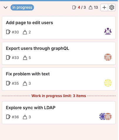Work-in-progress item limit on an issue board